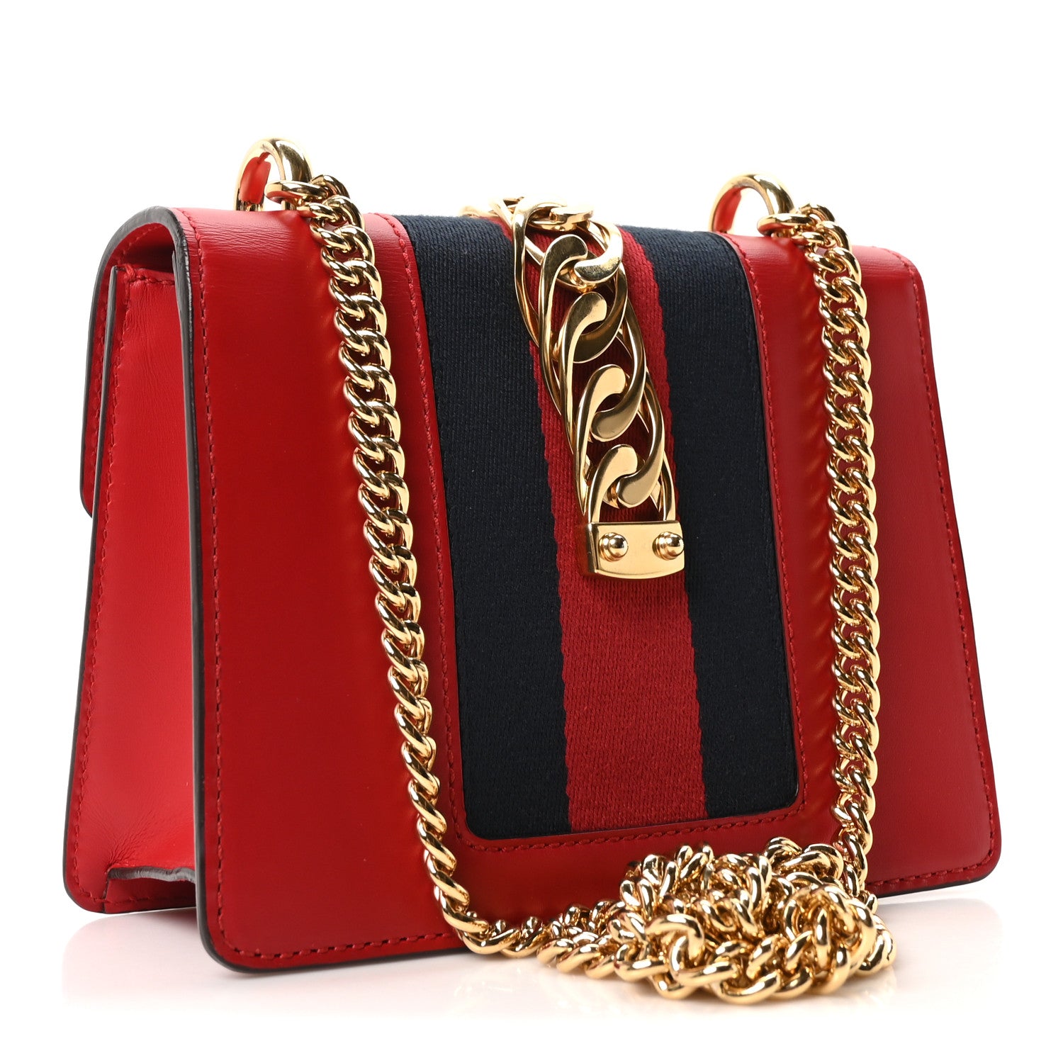 Gucci Calfskin Mini Sylvie Chain Shoulder Bag Hibiscus Red 3 of 10