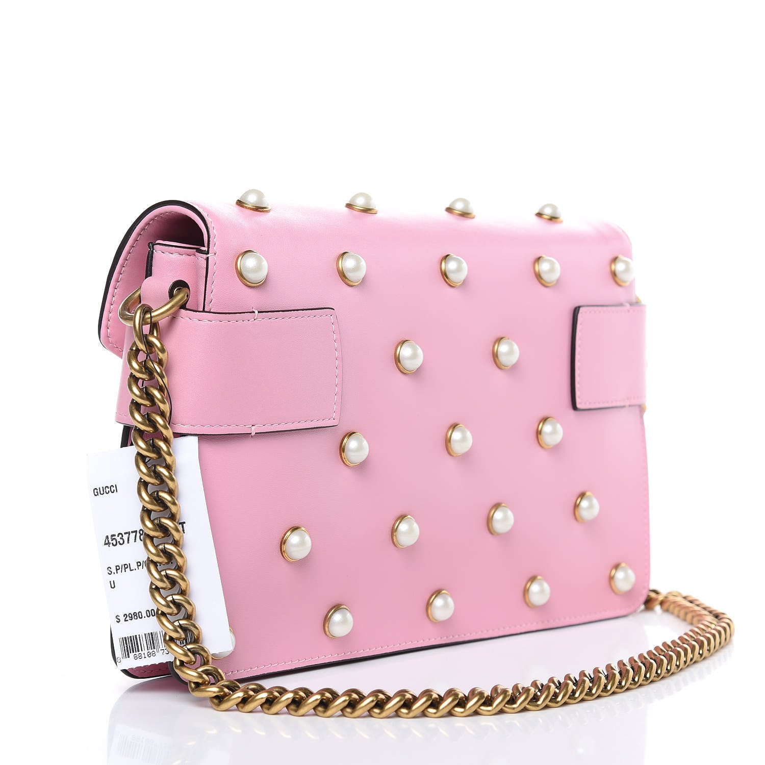 Gucci Nappa Pearl Studded Mini Queen Margaret Broadway Shoulder Bag Sugar Pink 4 of 13