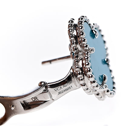 Van Cleef & Arpels 18K White Gold Turquoise Vintage Alhambra Earrings 5 of 6