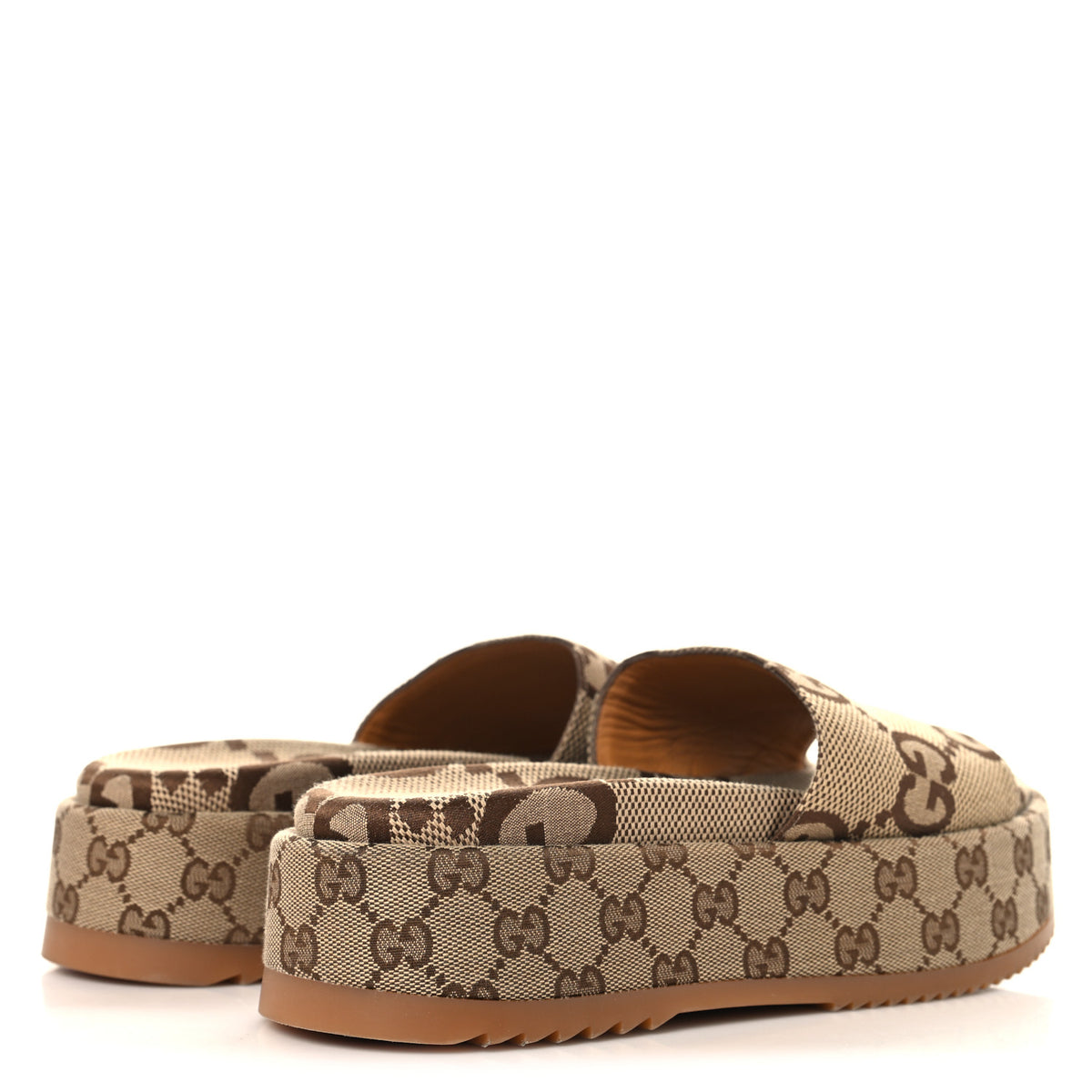 Gucci Monogram Maxi GG Angelina Platform 55mm Slide Sandals 39.5 Camel Ebony 5 of 10