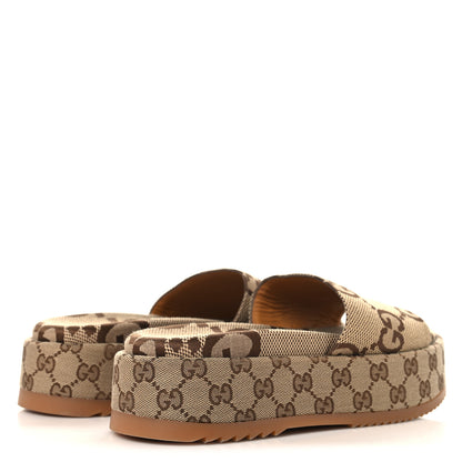Gucci Monogram Maxi GG Angelina Platform 55mm Slide Sandals 39.5 Camel Ebony 5 of 10
