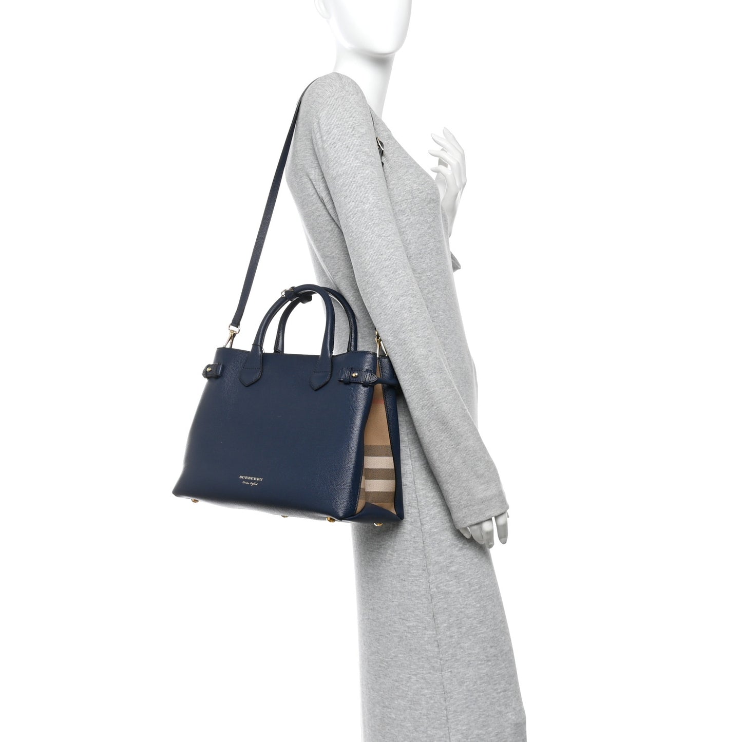 Derby Calfskin House Check Medium Banner Tote Ink Blue