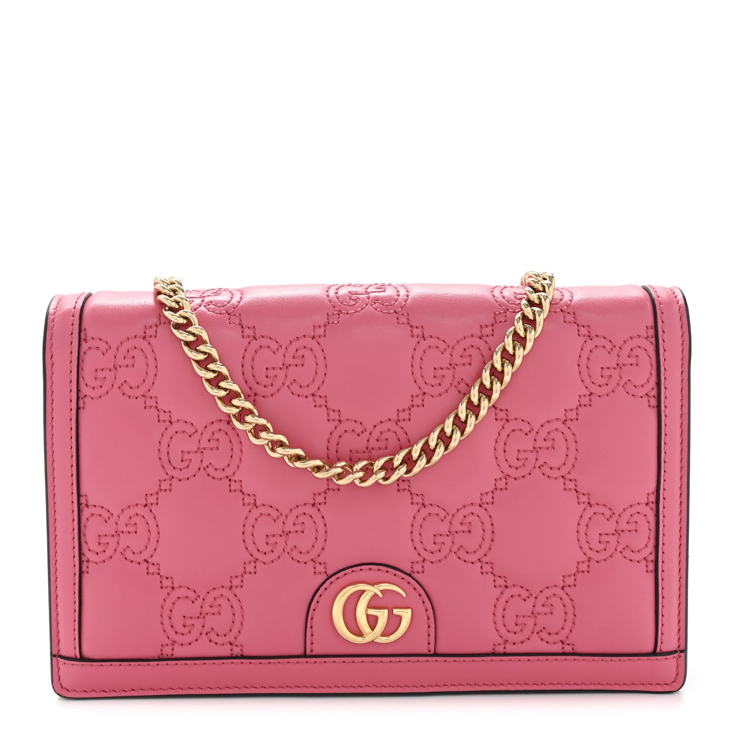 Calfskin GG Matelasse Chain Wallet Rhodamine Pink