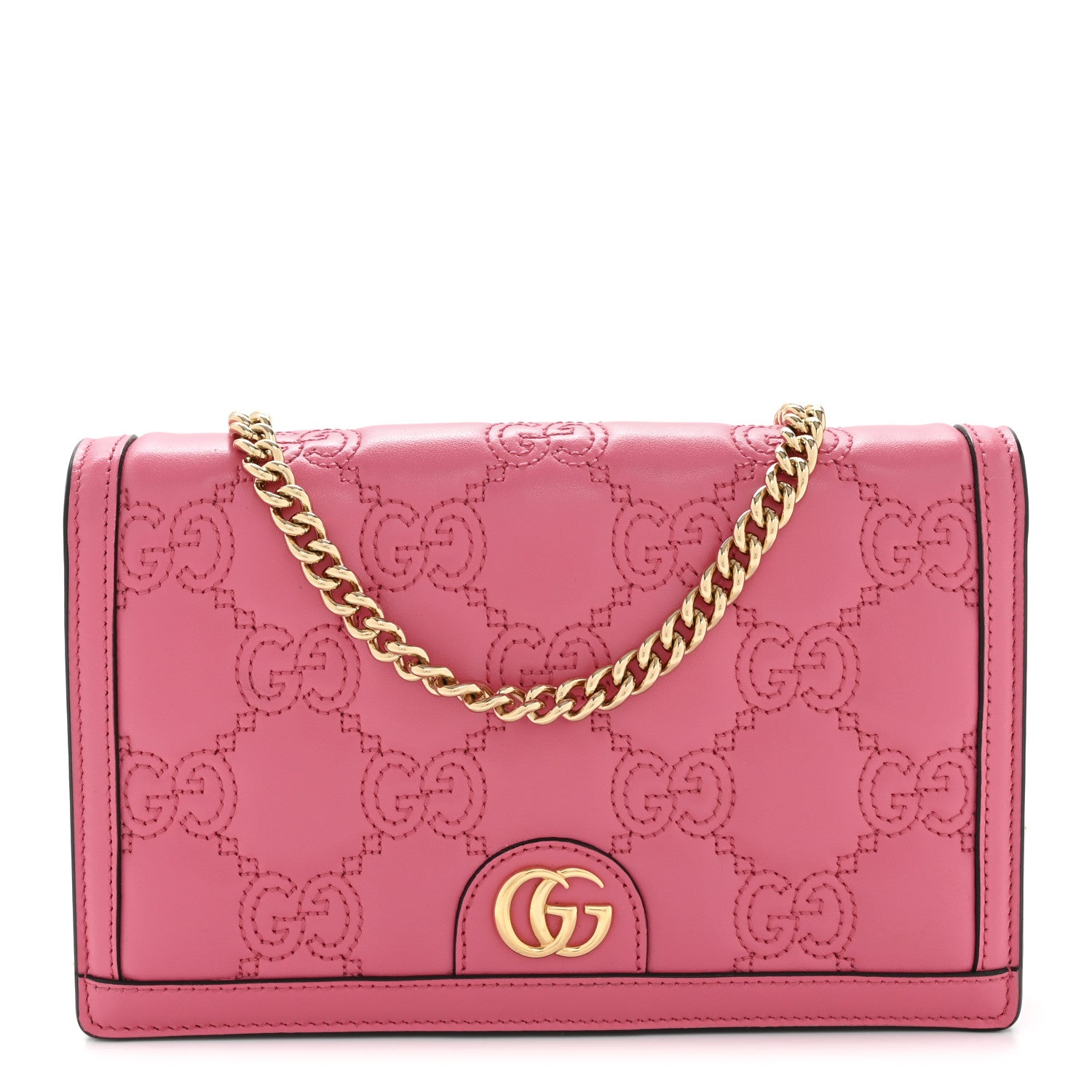 Gucci Calfskin GG Matelasse Chain Wallet Rhodamine Pink 1 of 12
