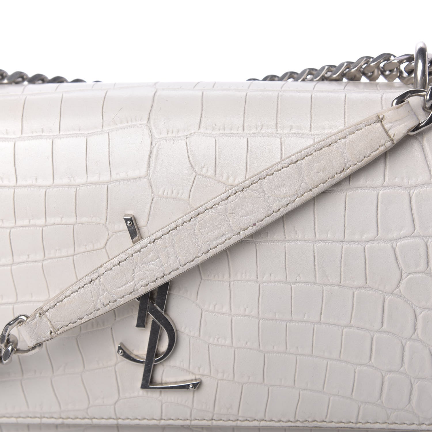 Saint Laurent Calfskin Crocodile Embossed Medium Monogram Sunset Blanc Vintage 9 of 13