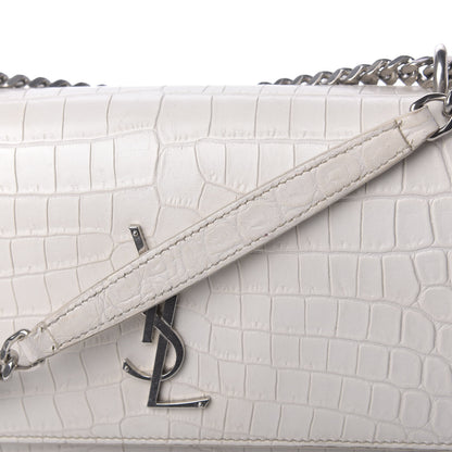 Saint Laurent Calfskin Crocodile Embossed Medium Monogram Sunset Blanc Vintage 9 of 13