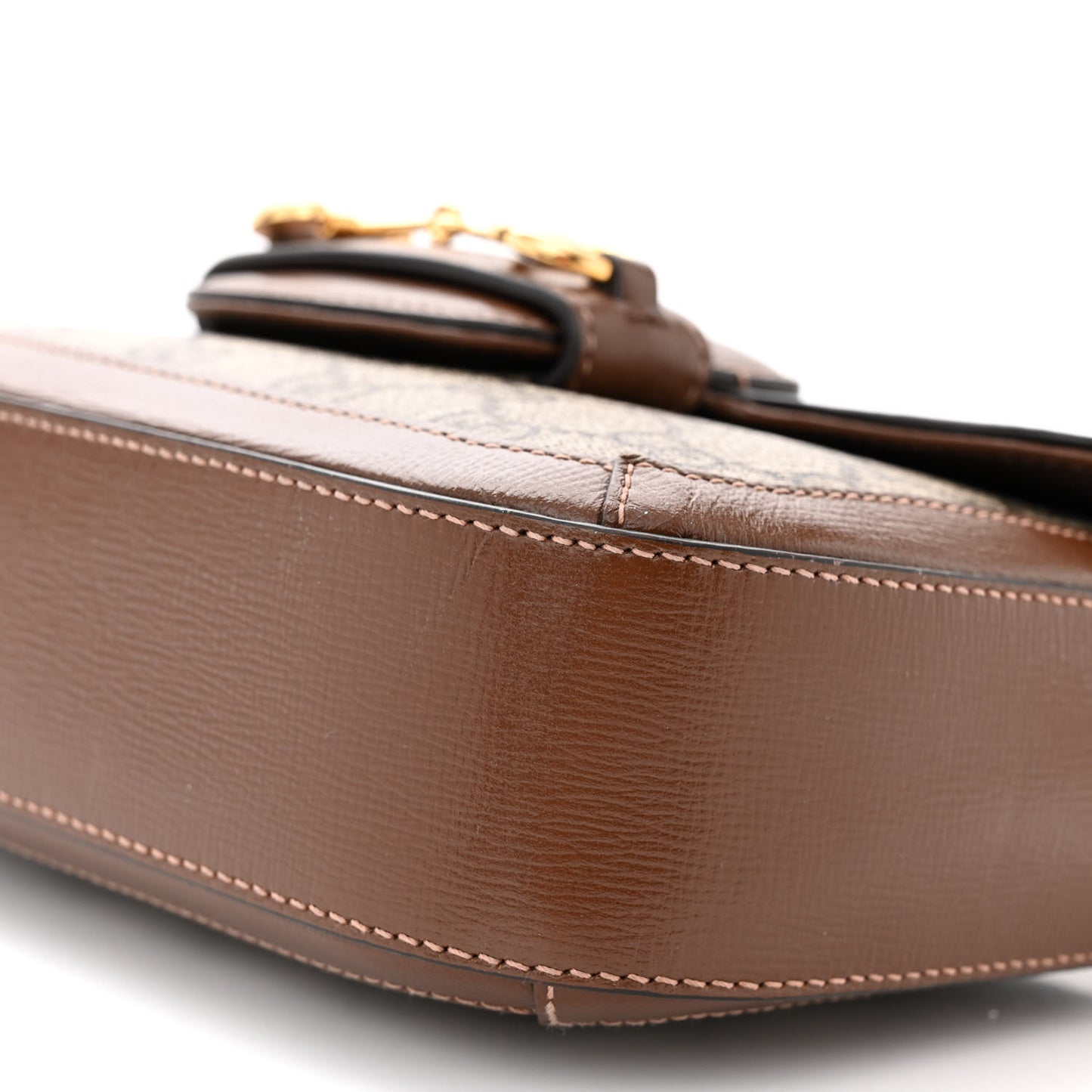 GG Supreme Monogram Web Mini Horsebit 1955 Shoulder Bag Beige Brown Sugar
