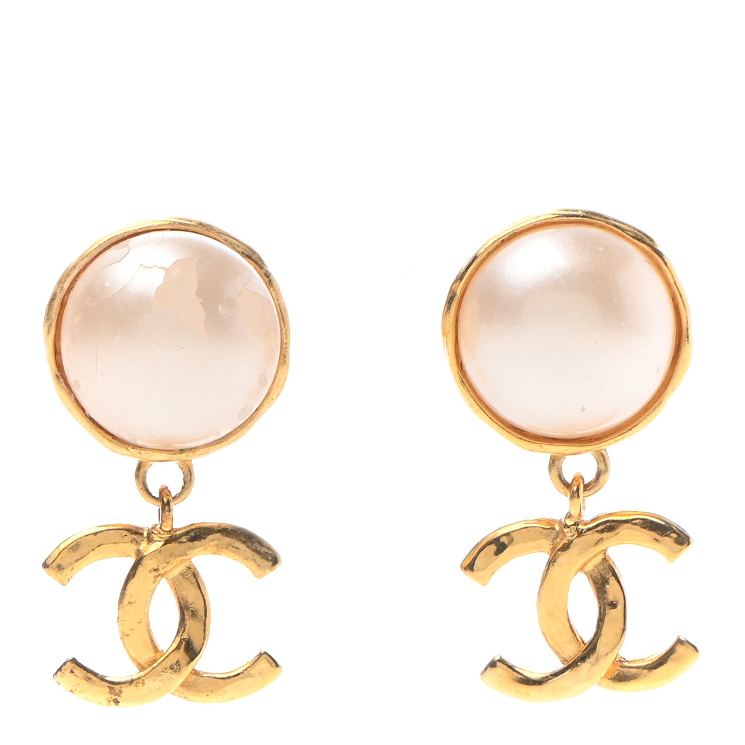 Chanel Pearl CC Dangle Clip On Earrings Gold 1 of 8