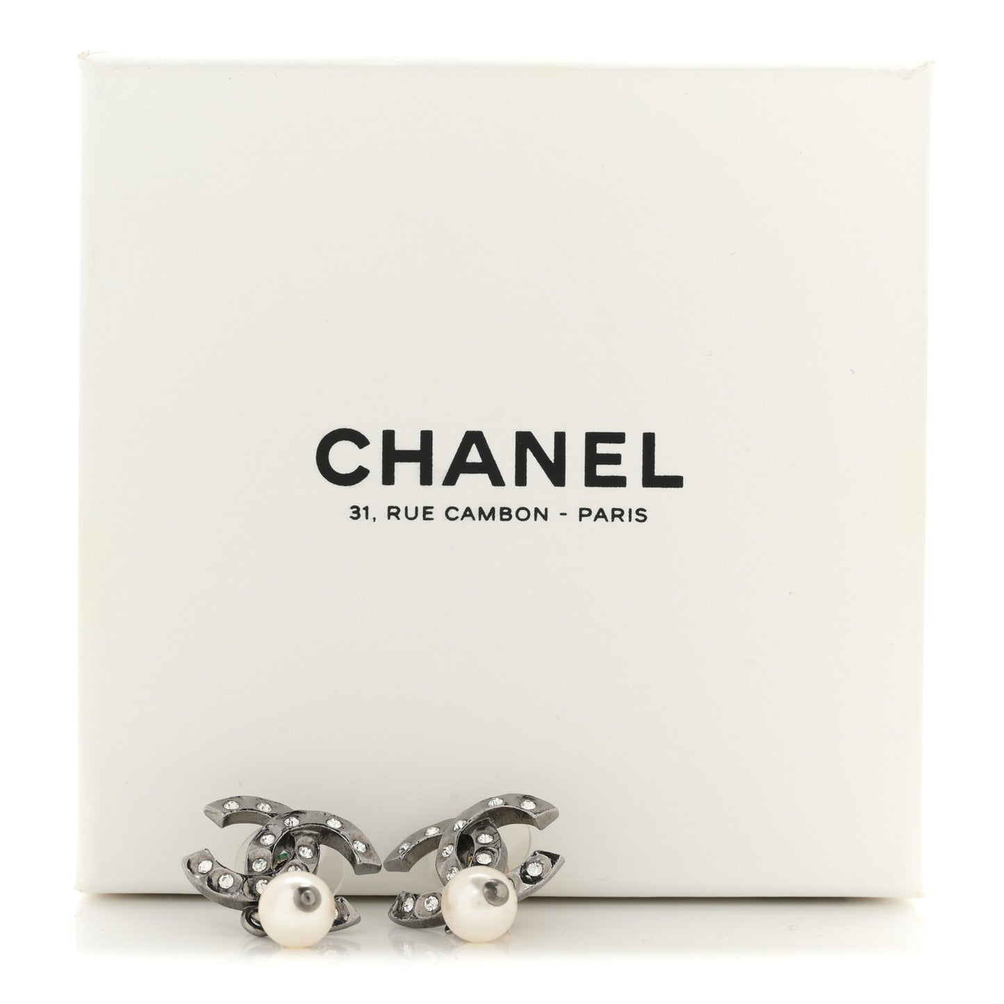 Ruthenium Crystal Pearl CC Drop Earrings