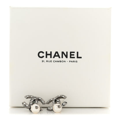 Chanel Ruthenium Crystal Pearl CC Drop Earrings 5 of 5