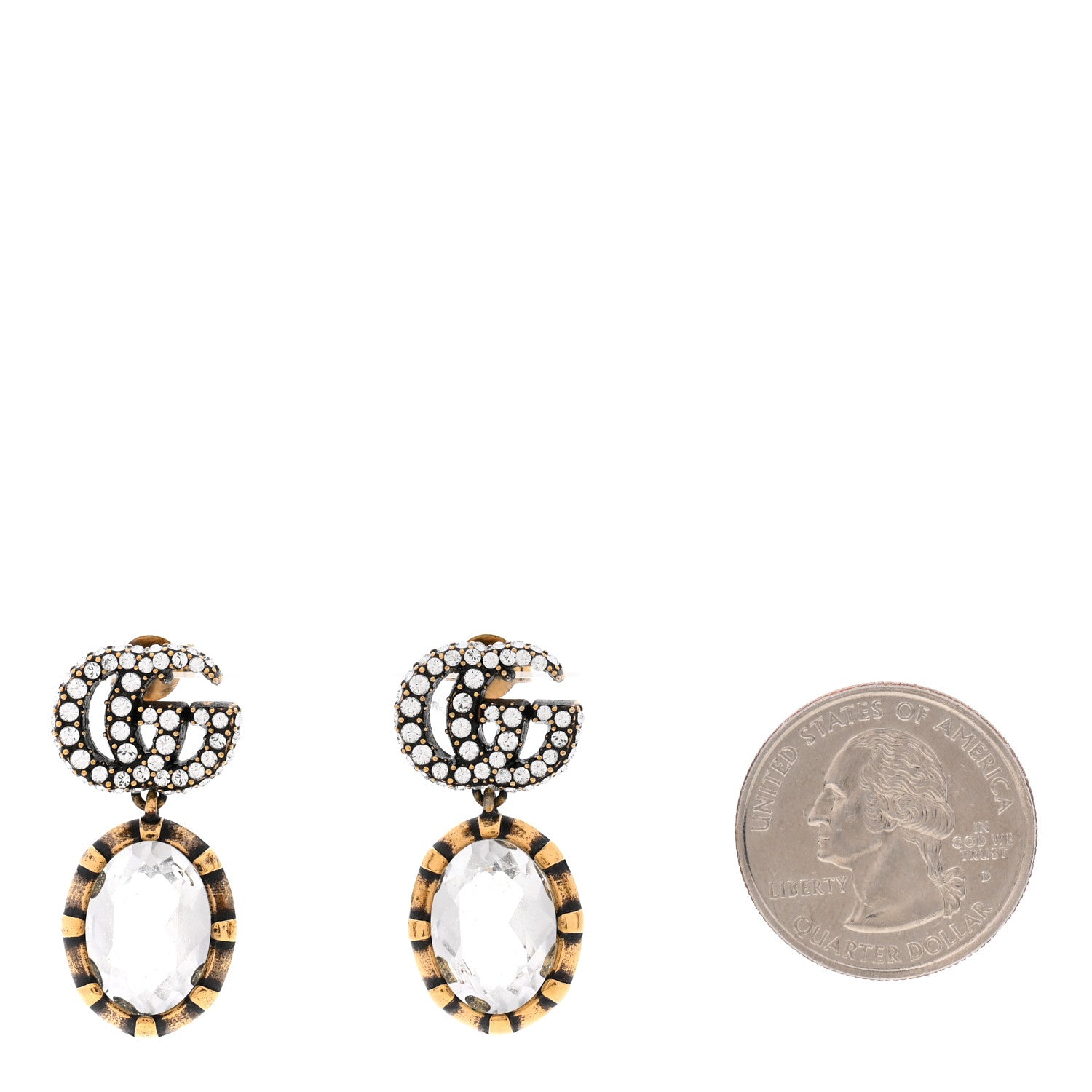 Gucci Crystal Double G Earrings Aged Gold 2 of 5