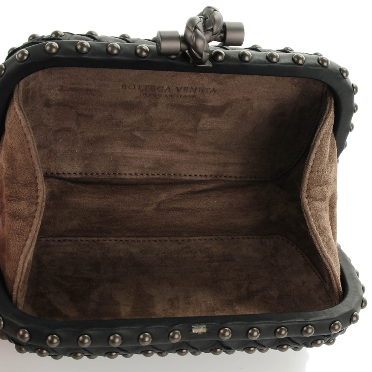 Bottega Veneta Waxy Nappa Intrecciato Knot Studded Clutch Nero 6 of 7