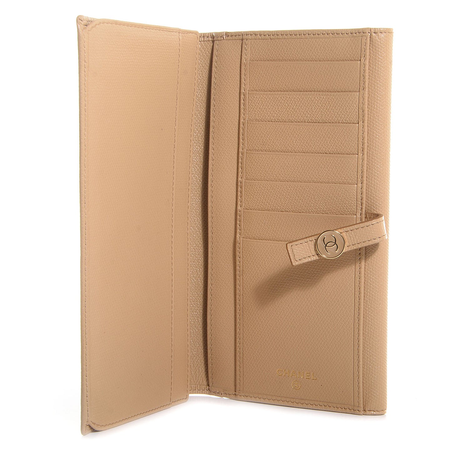 Grained Calfskin CC Button Wallet Beige