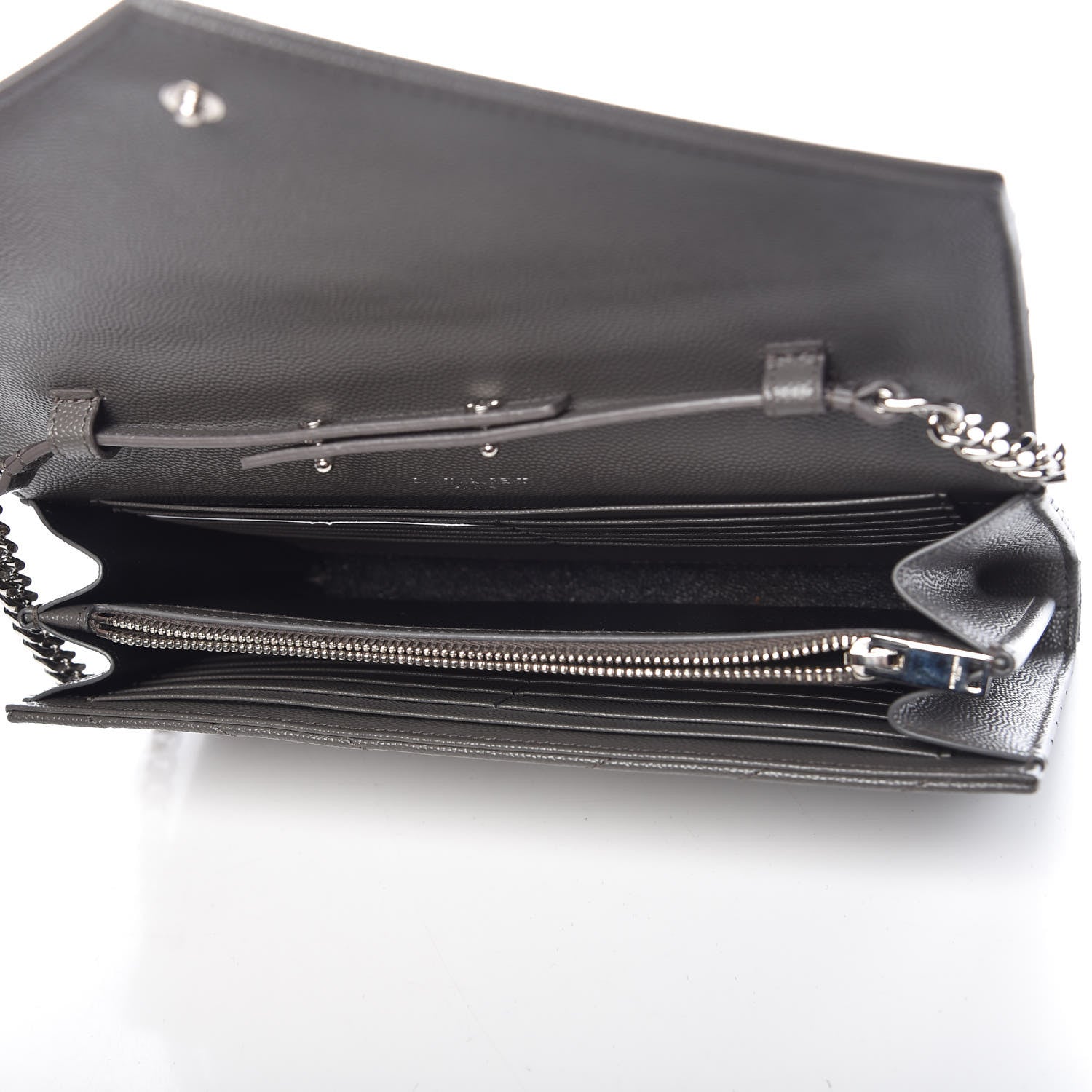 Saint Laurent Grain De Poudre Matelasse Chevron Monogram Chain Wallet Earth 5 of 9