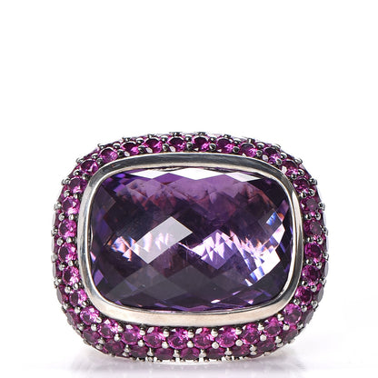 David Yurman Sterling Silver Amethyst Pink Sapphire 18mm Waverly Ring 49 5 1 of 5