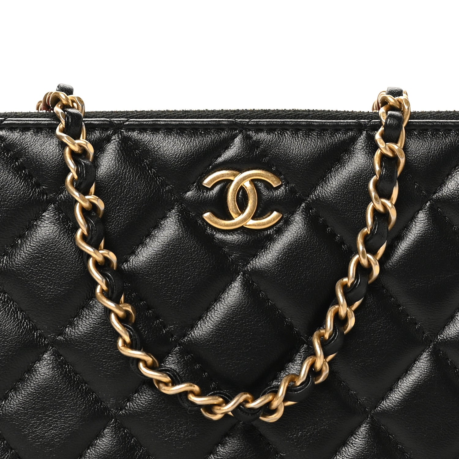 Chanel Lambskin Quilted Small Clutch With Chain Black 1806801