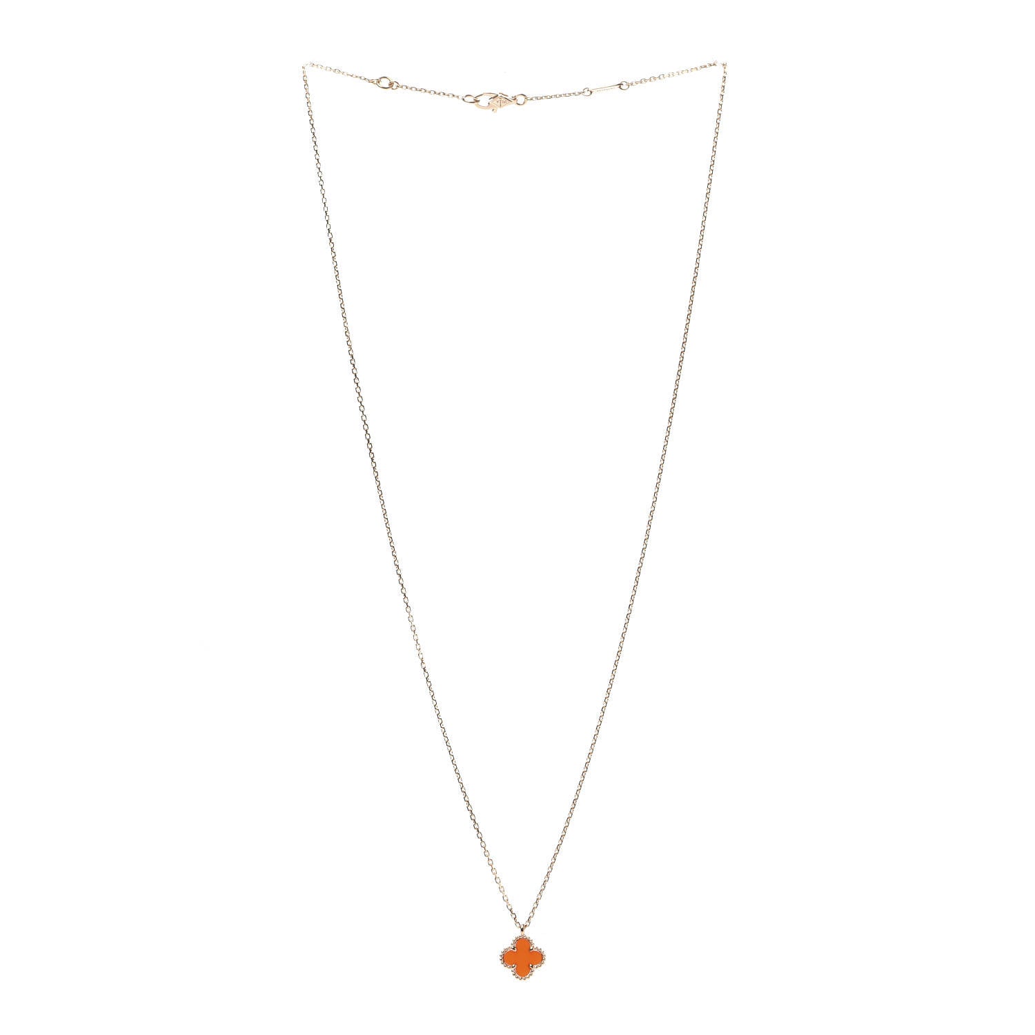 Van Cleef & Arpels 18K Rose Gold Carnelian Sweet Alhambra Pendant Necklace 3 of 8