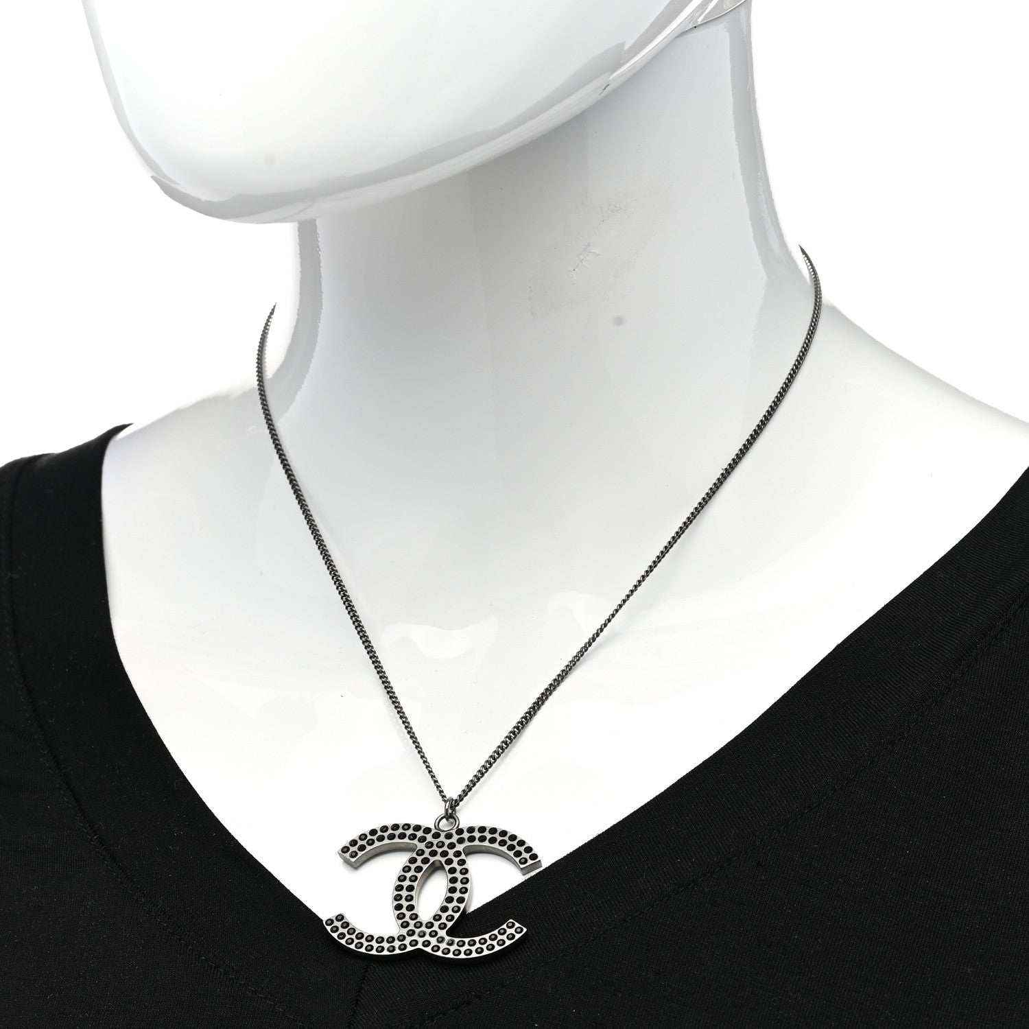 Chanel Crystal Large CC Necklace Ruthenium Black 2 of 6