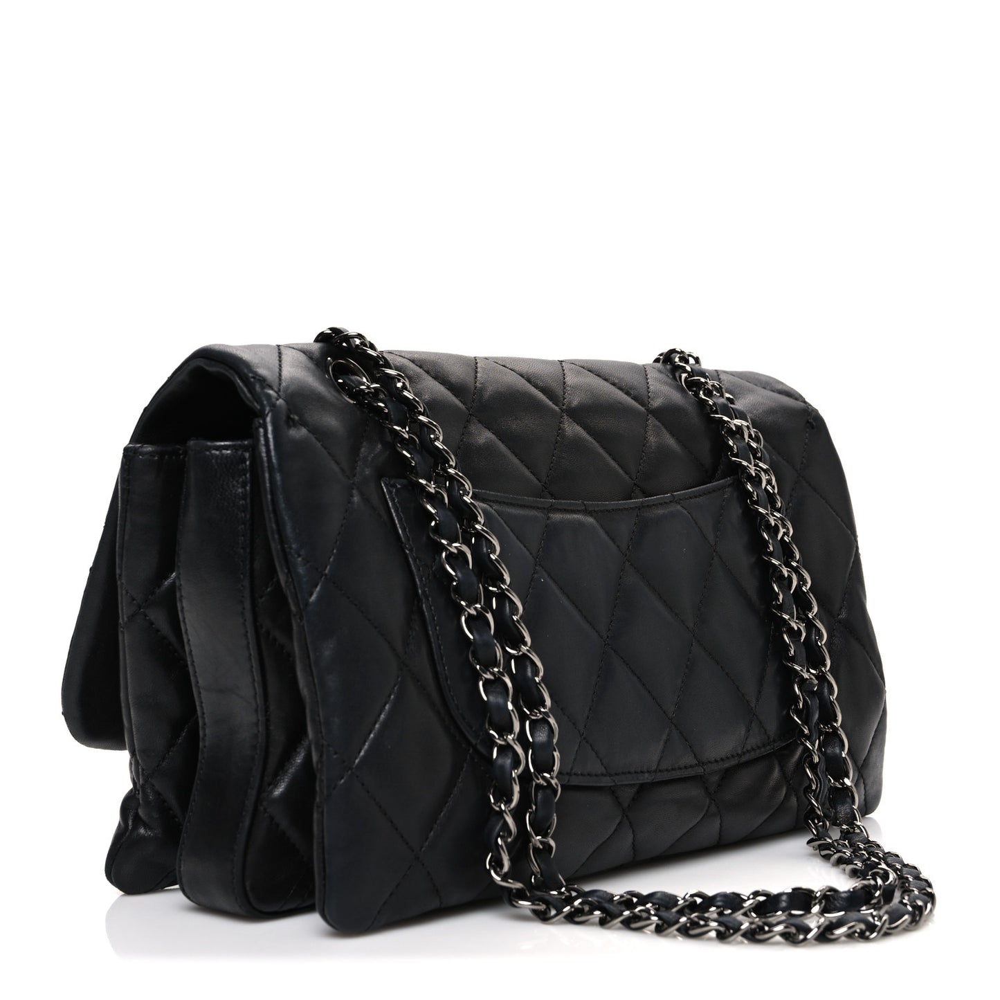 Lambskin Quilted Jumbo 3 Flap Black