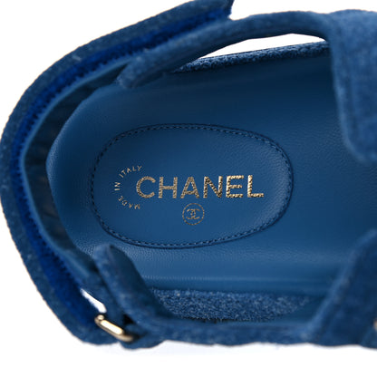 Chanel Suede Calfskin Velcro Dad Sandals 41.5 Blue 7 of 9