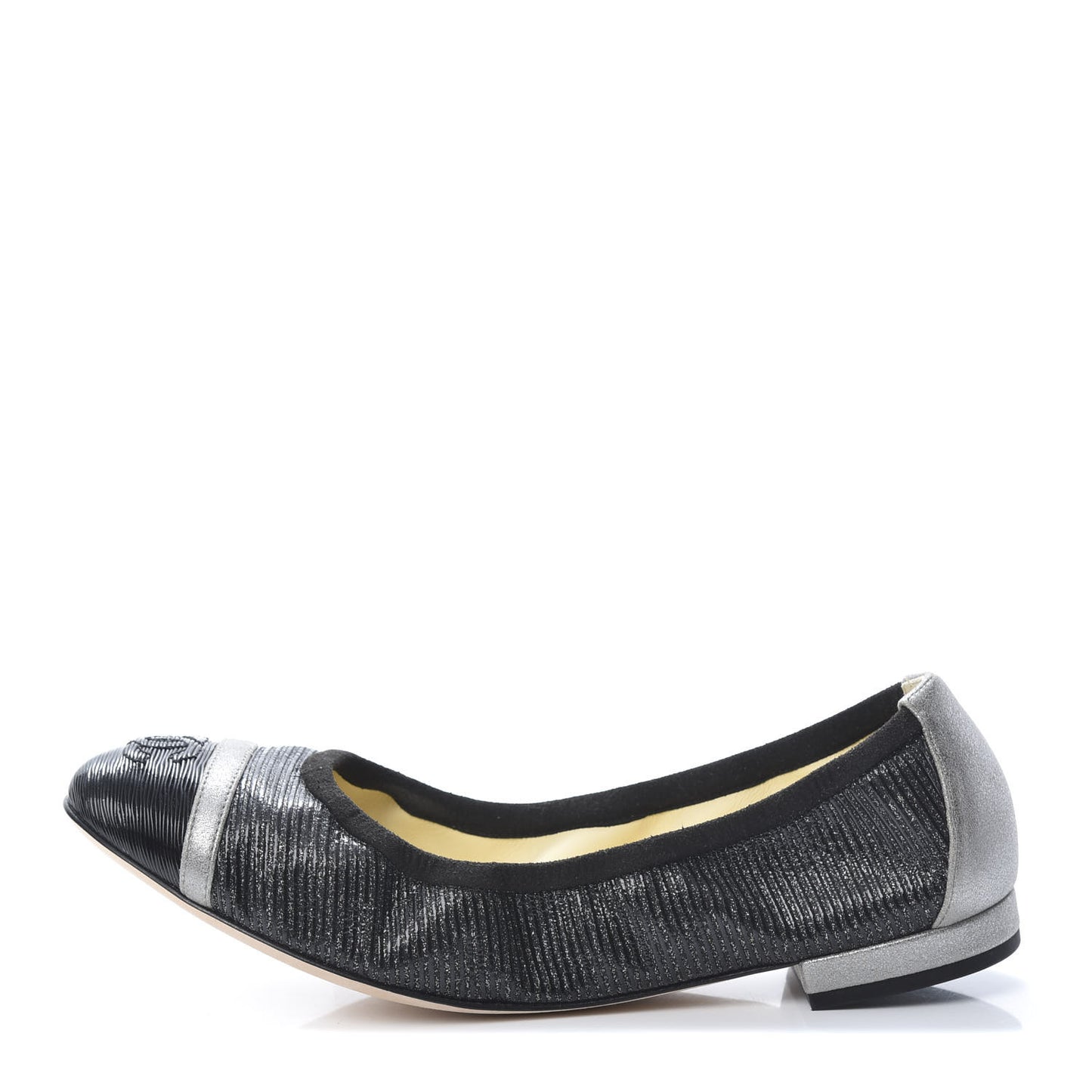 Metallic CC Elastic Cap Toe Ballerina Flats 37 Black Silver