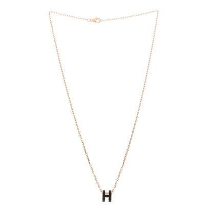 Hermes Lacquered Rose Gold Mini Pop H Pendant Necklace Black 2 of 4