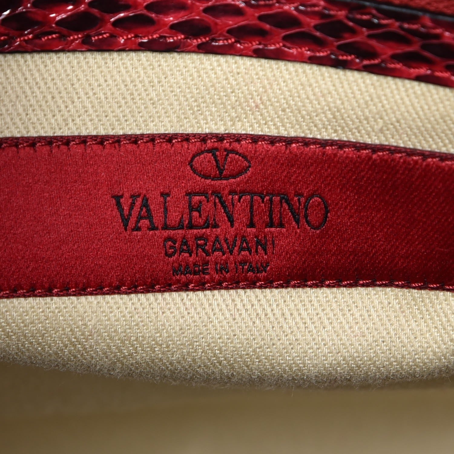 Valentino Garavani Snakeskin Rockstud Double Handle Tote Rouge 7 of 8