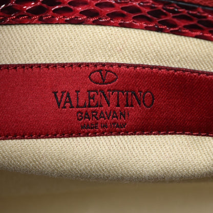 Valentino Garavani Snakeskin Rockstud Double Handle Tote Rouge 7 of 8