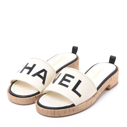 Chanel Lambskin CC Mules 38 Ivory Black 2 of 9
