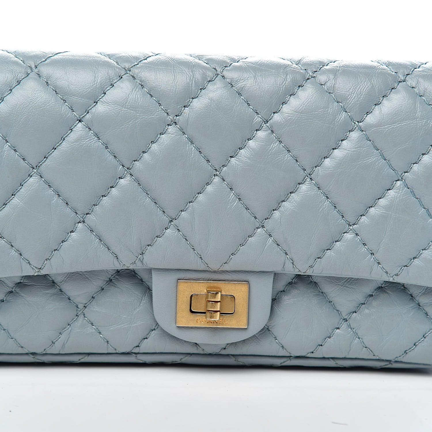 Chanel Aged Calfskin Quilted 2.55 Reissue Chain Waist Bag Light Blue 13 of 14