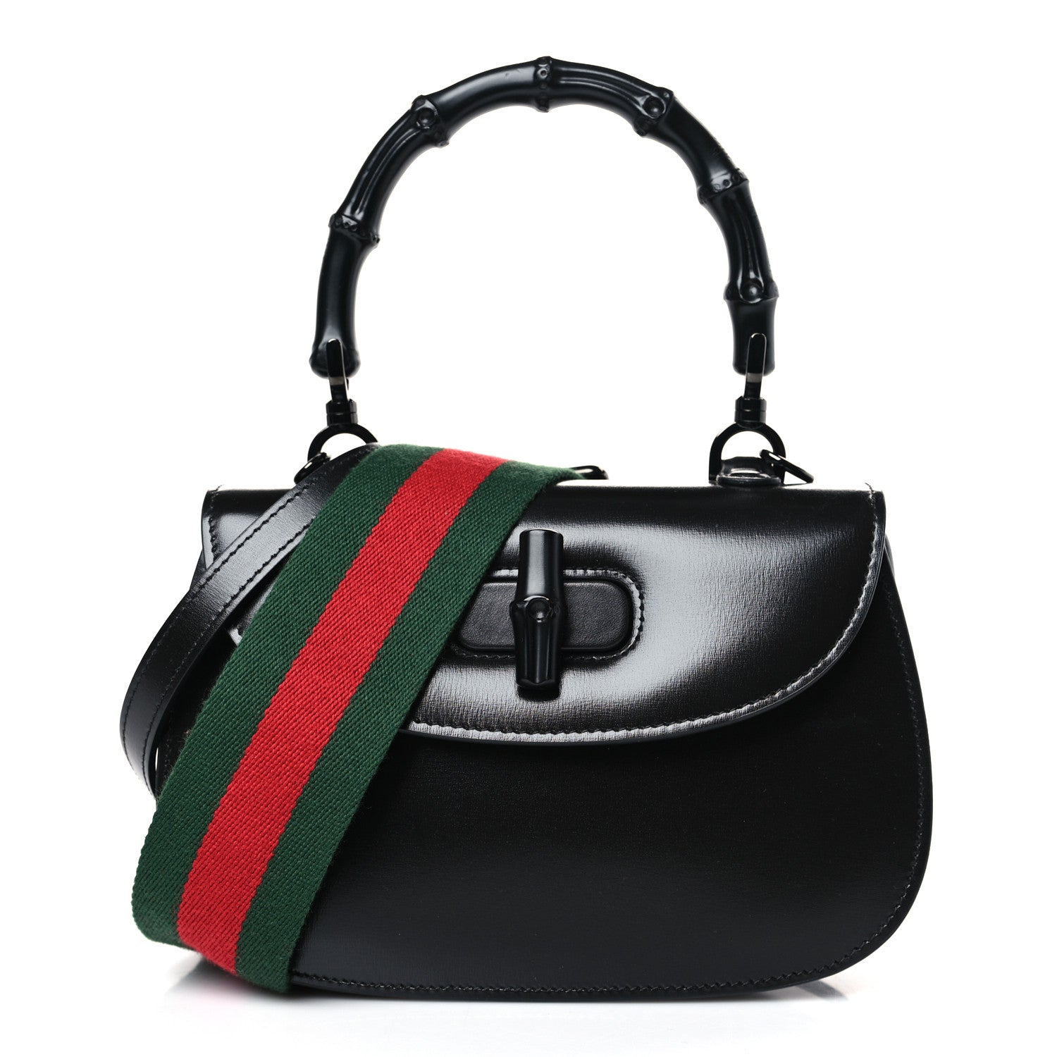 Gucci Boarded Dyana Lux Calfskin Web Monochrome Small Bamboo 1947 Top Handle Bag Black 1 of 10