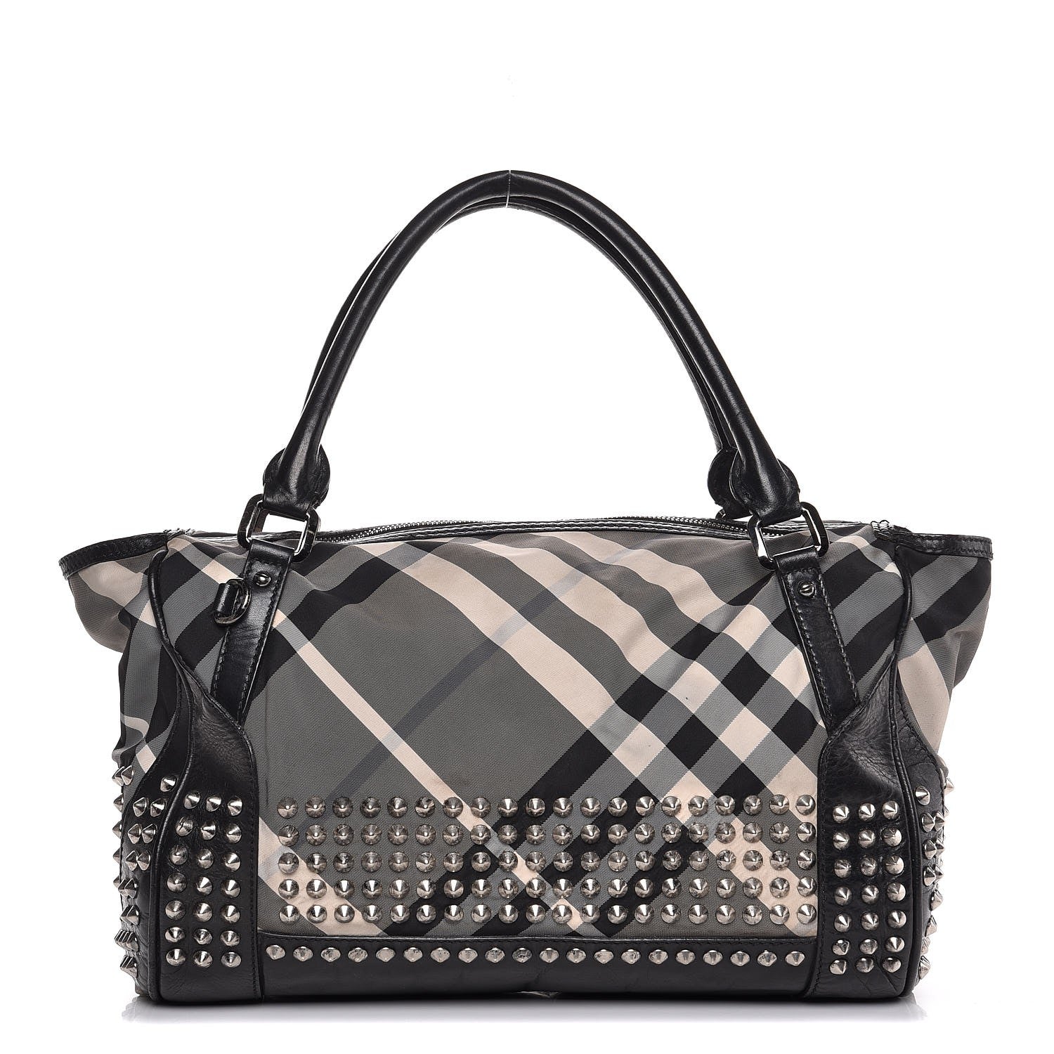 Burberry Nylon Beat Check Studded Medium Edenham Satchel Black 1 of 17