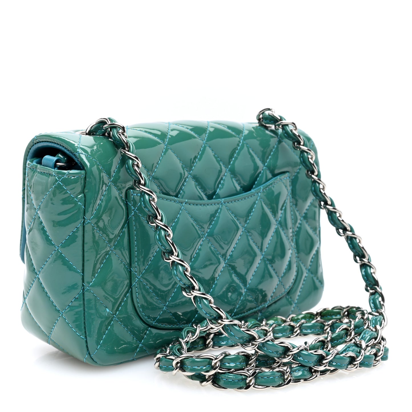 Patent Calfskin Quilted Mini Rectangular Flap Green