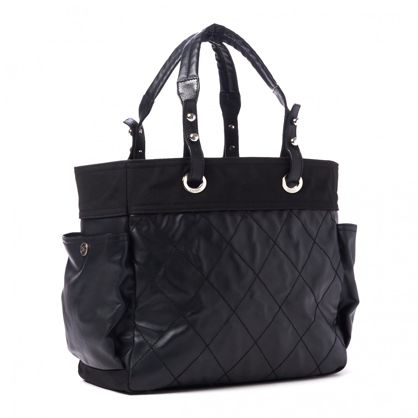Coated Canvas Quilted Large Paris Biarritz Tote Black