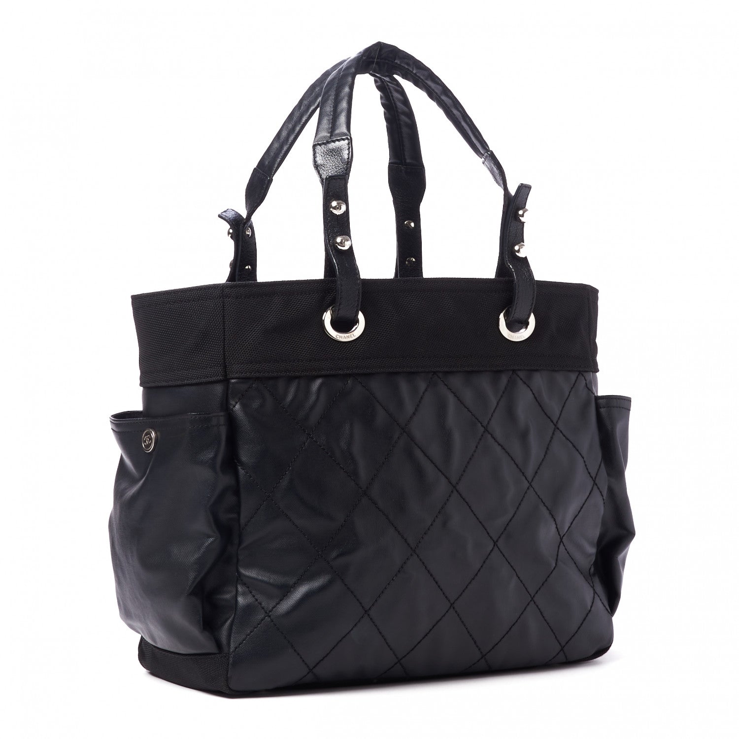 Chanel Coated Canvas Quilted Large Paris Biarritz Tote Black 4 of 11