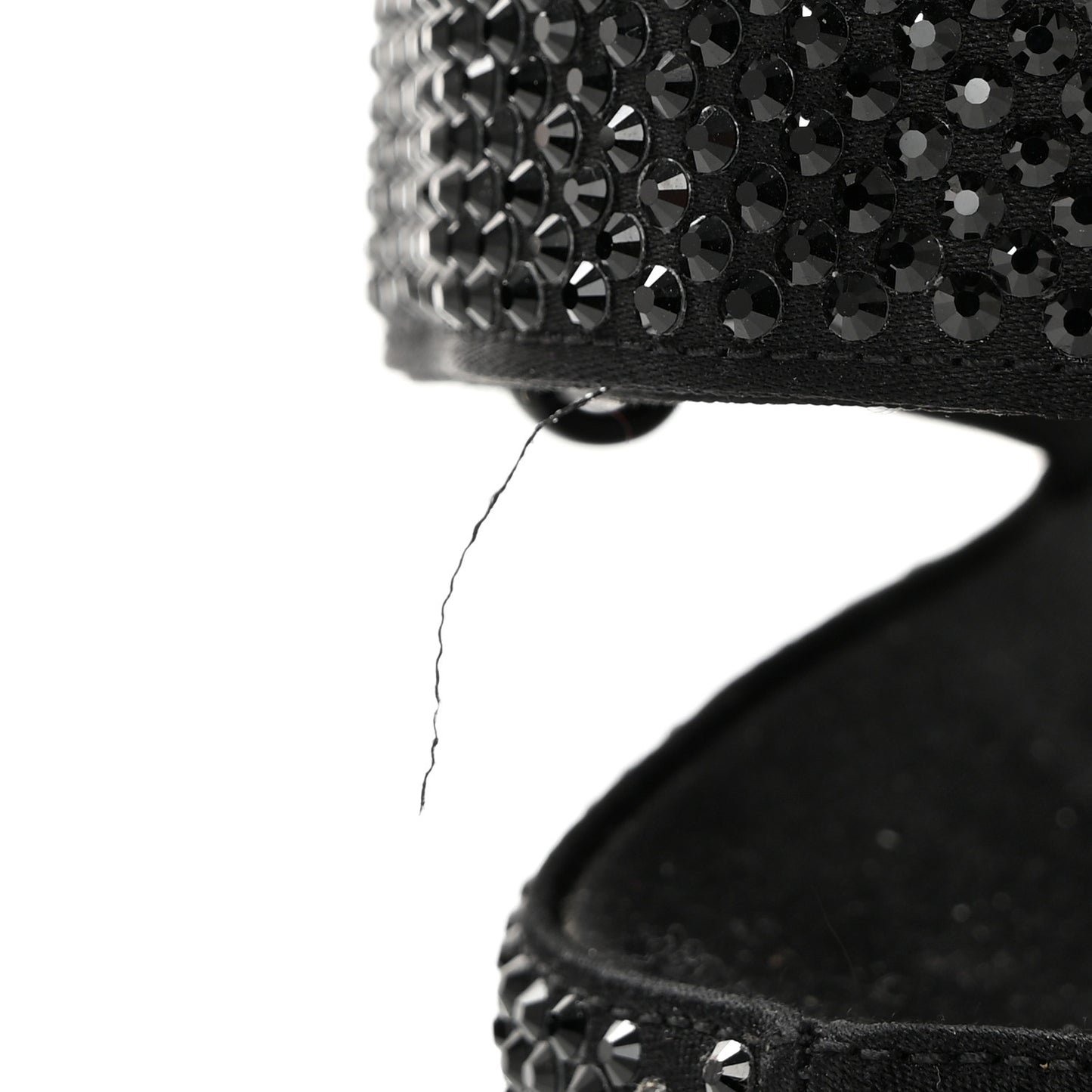 Satin Crystal Embellished Metal Logo Velcro Sandals 37.5 Black