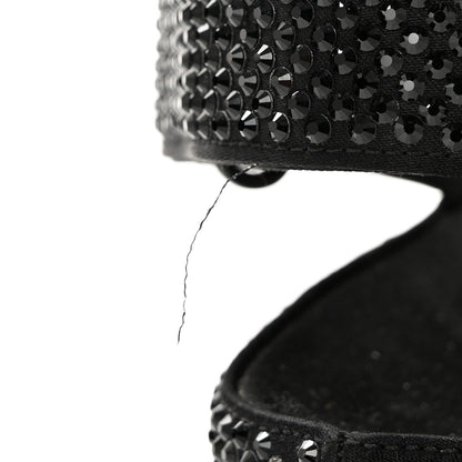 Prada Satin Crystal Embellished Metal Logo Velcro Sandals 37.5 Black 10 of 10