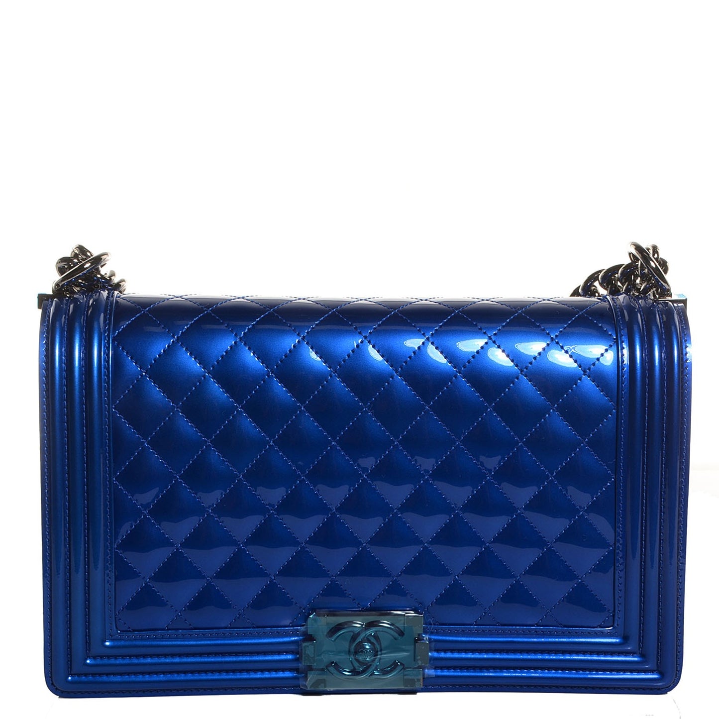Metallic Patent Quilted New Medium Boy Flap Blue