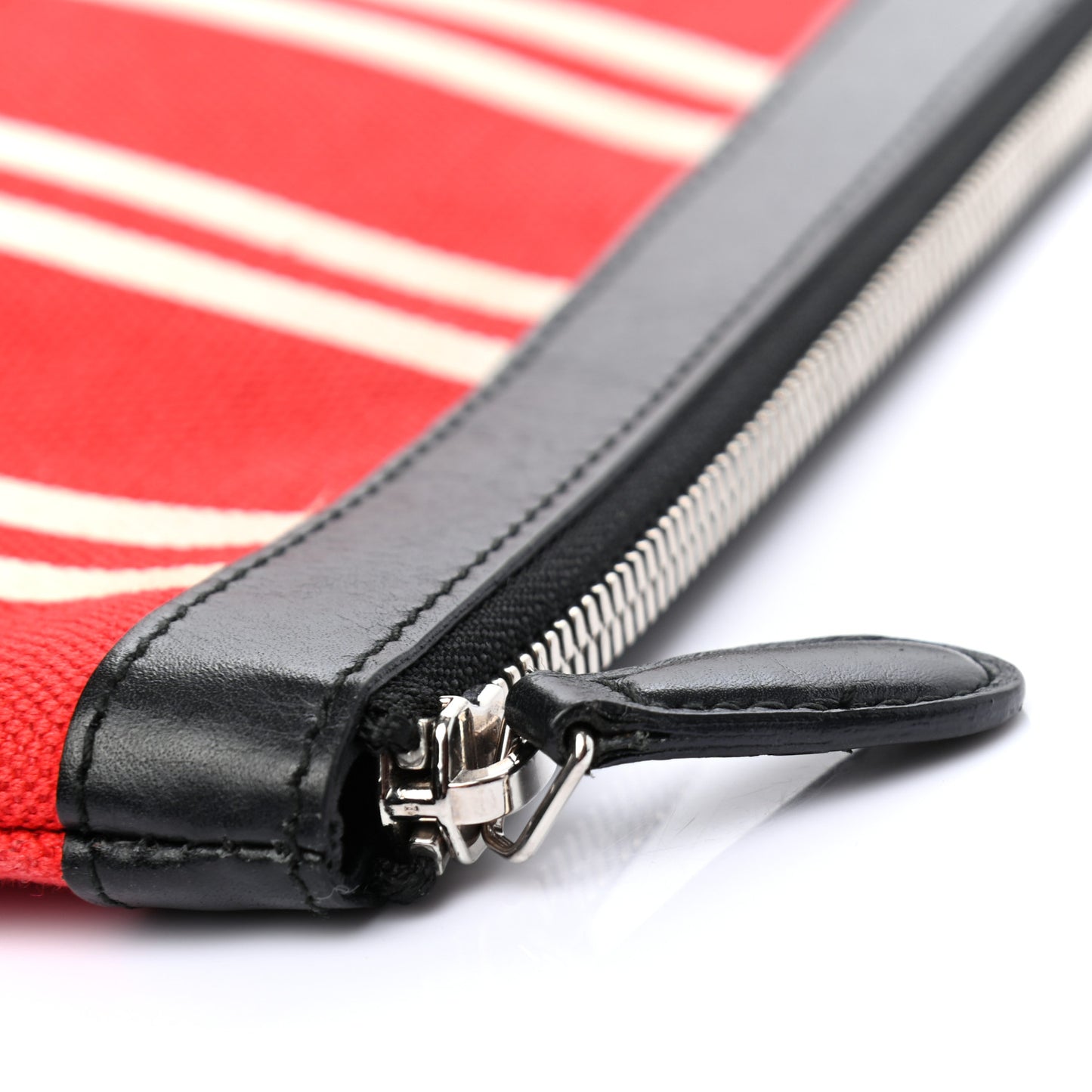 Calfskin Cotton Canvas Striped Logo Clutch Red