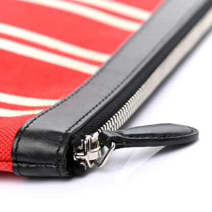 Balenciaga Calfskin Cotton Canvas Striped Logo Clutch Red 8 of 8
