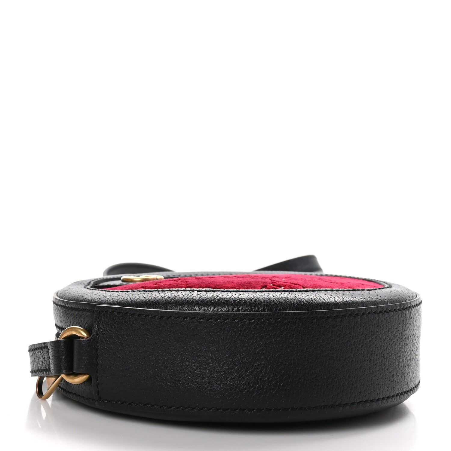 Gucci Velvet GG Monogram Textured Calfskin Round Shoulder Bag Red Cipria Black 3 of 11