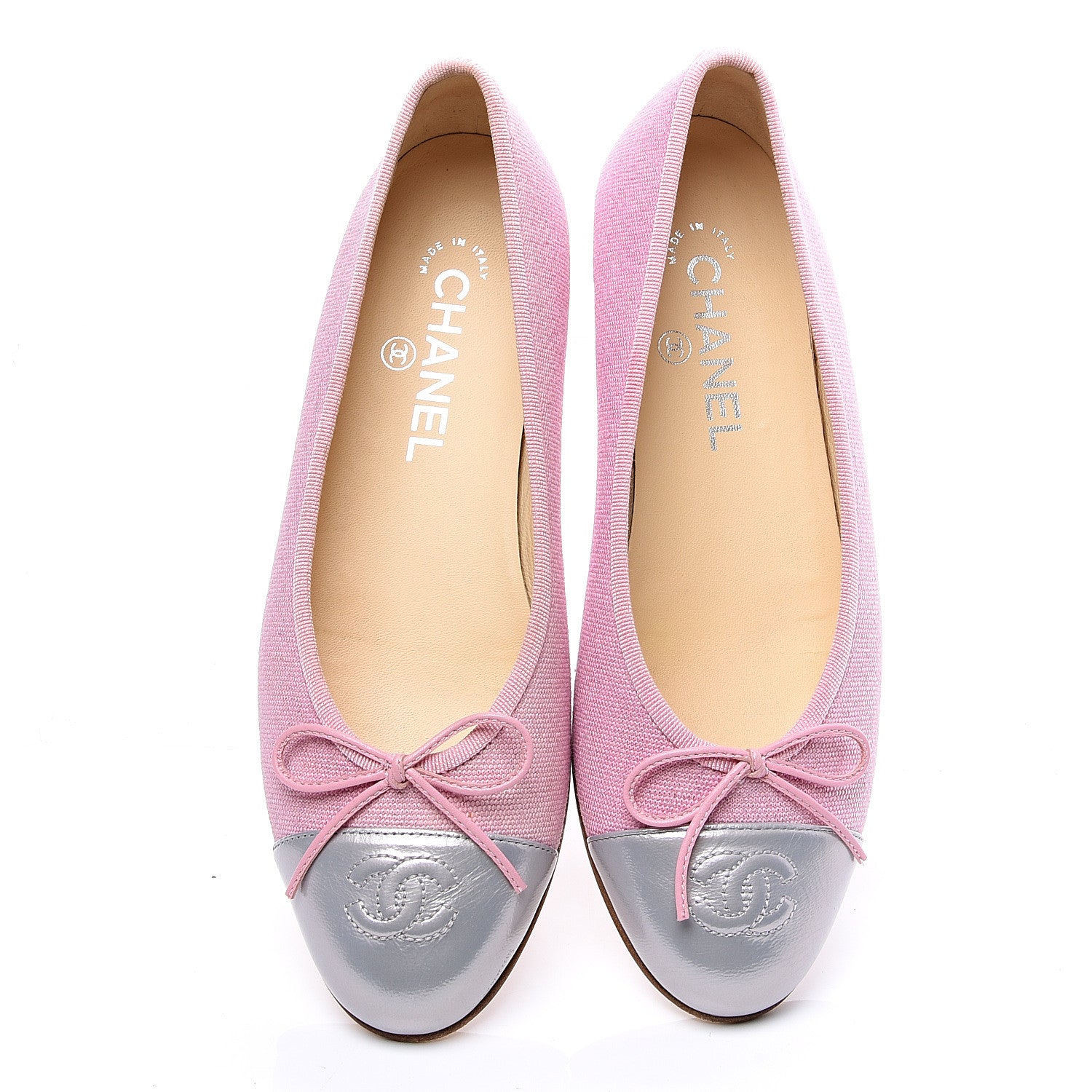 Chanel Iridescent Fabric Lambskin Cap Toe Ballerina Flats 37.5 Pink Light Grey 5 of 11