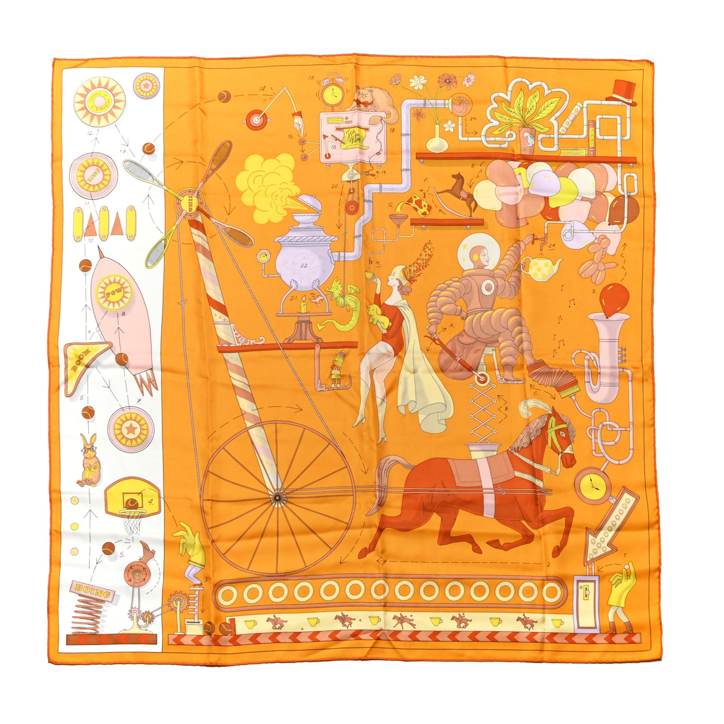 Silk Tea For Two Scarf 90 Orange White Jaune