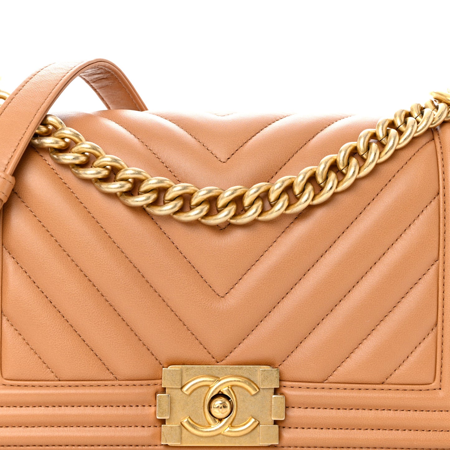 Calfskin Chevron Quilted Medium Boy Flap Beige