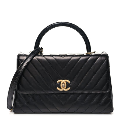 Chanel Calfskin Lizard Chevron Quilted Small Coco Handle Flap Black 1 of 12