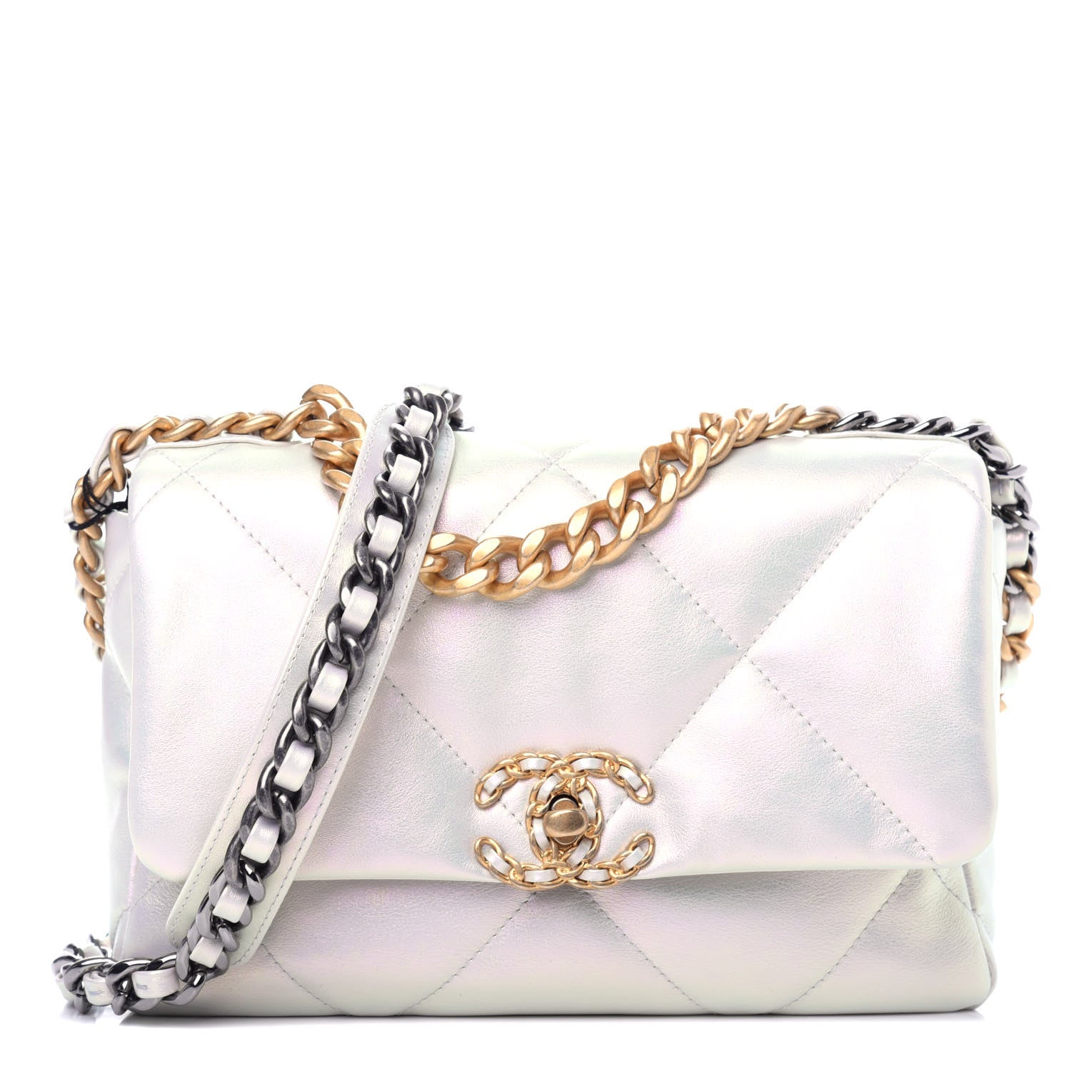 Chanel Iridescent Calfskin Quilted Medium Chanel 19 Flap White 1 of 11