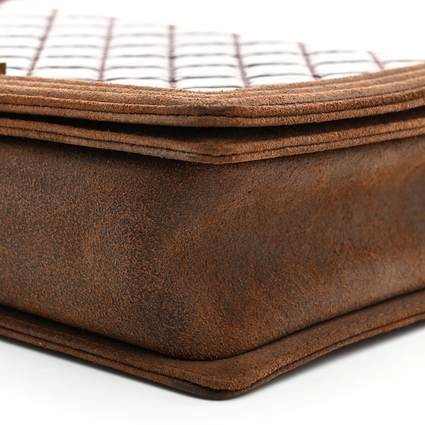 Aged Calfskin Nubuck Quilted Large Boy Flap Burgundy