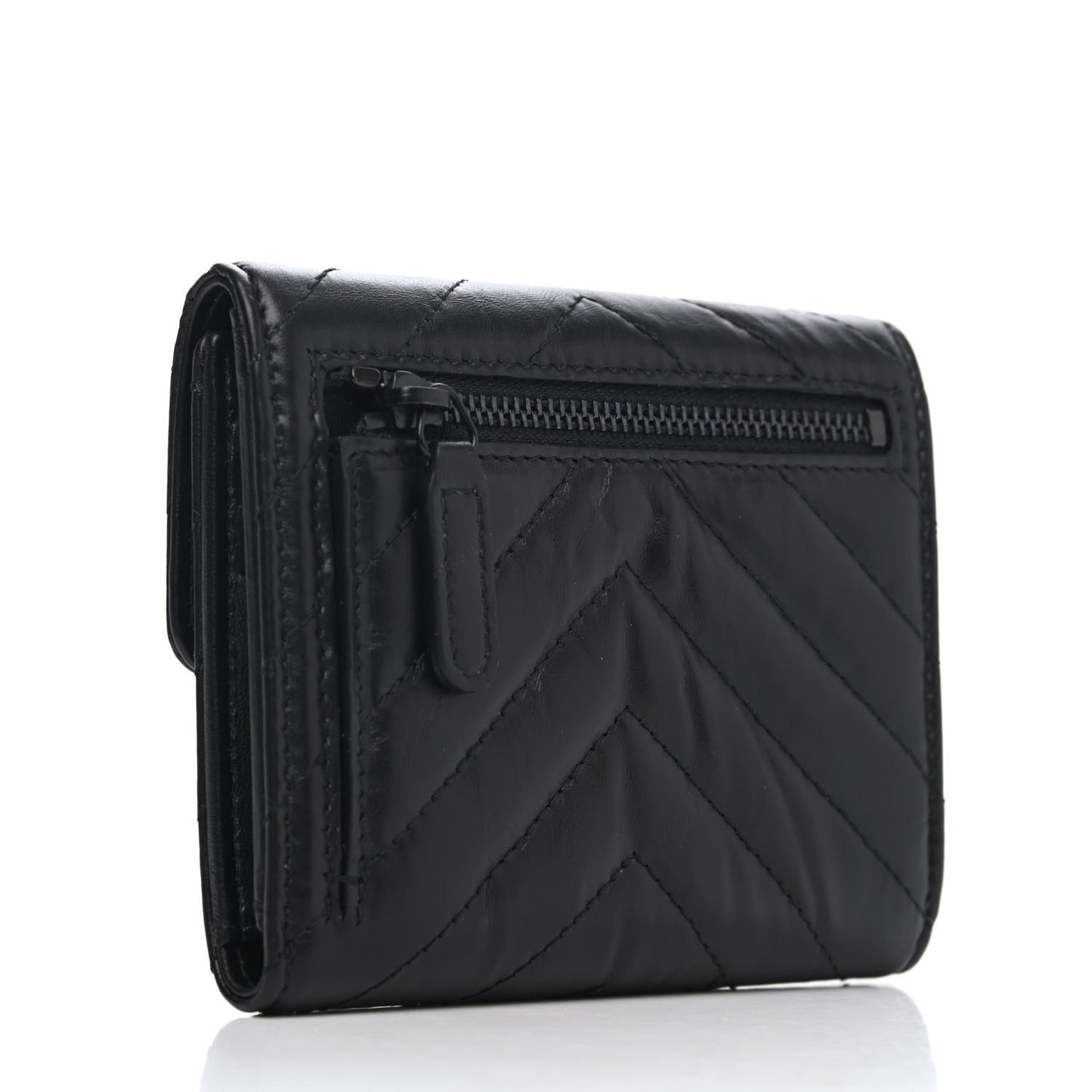 Aged Calfskin Chevron Quilted Reissue Compact Wallet So Black