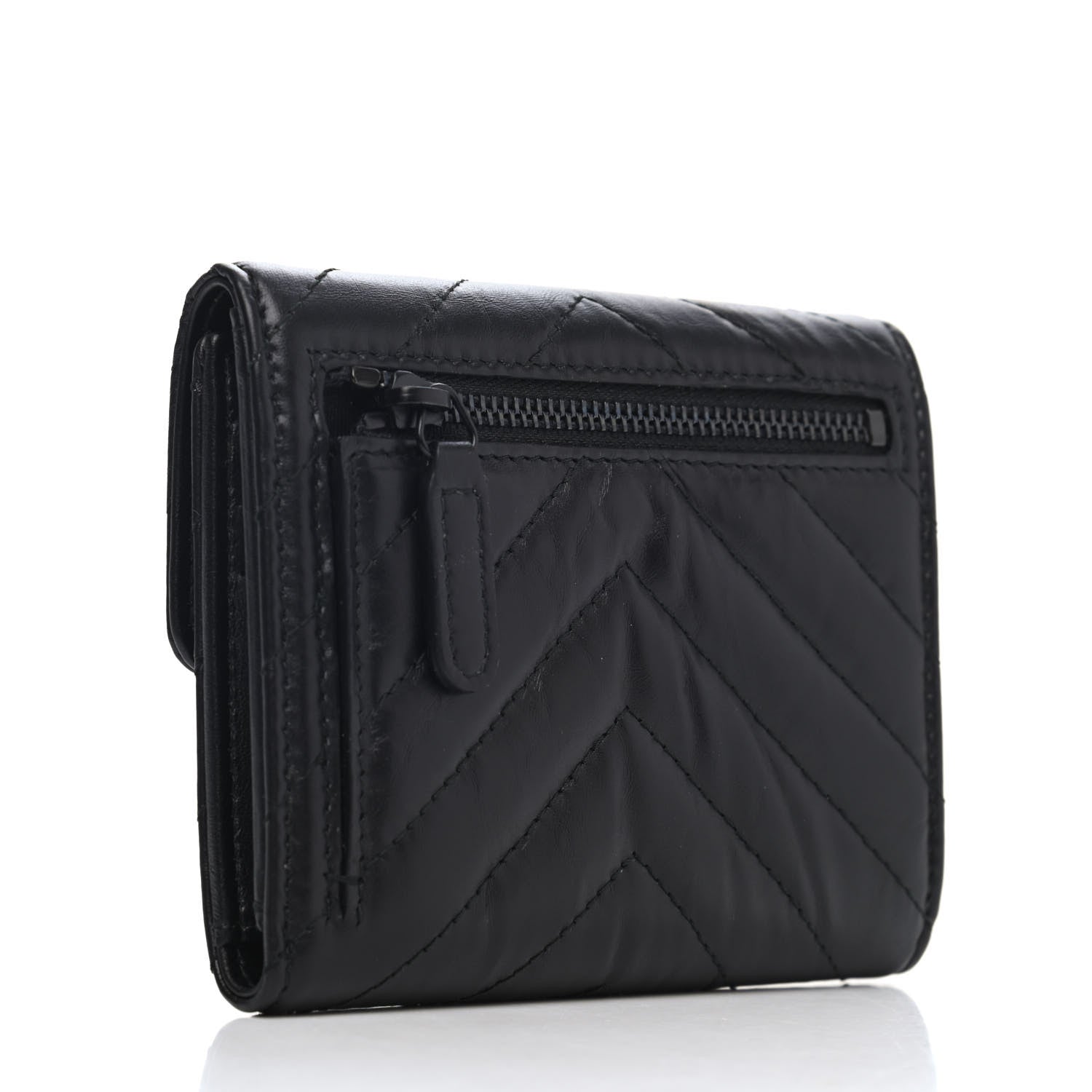 Chanel Aged Calfskin Chevron Quilted Reissue Compact Wallet So Black 2 of 4
