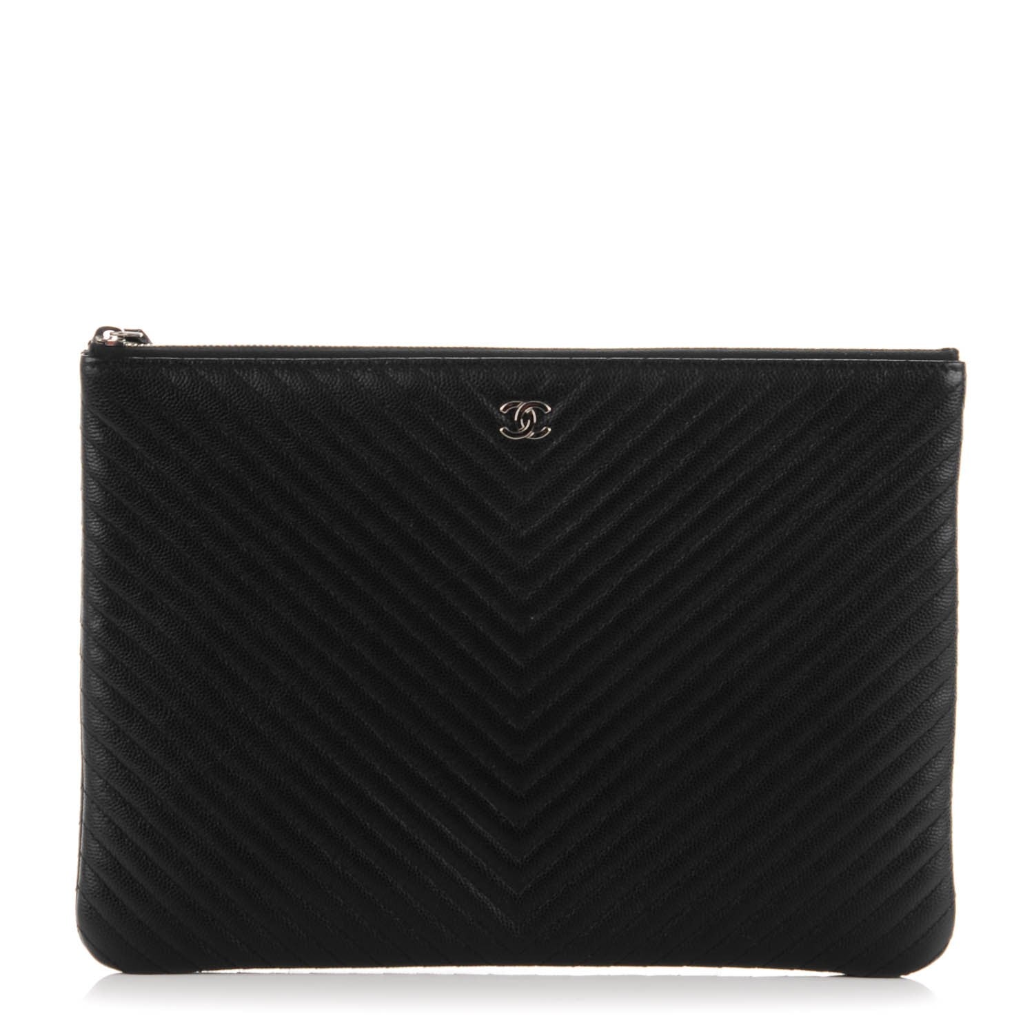 Chanel Caviar Chevron Medium Cosmetic Case Black 1 of 7
